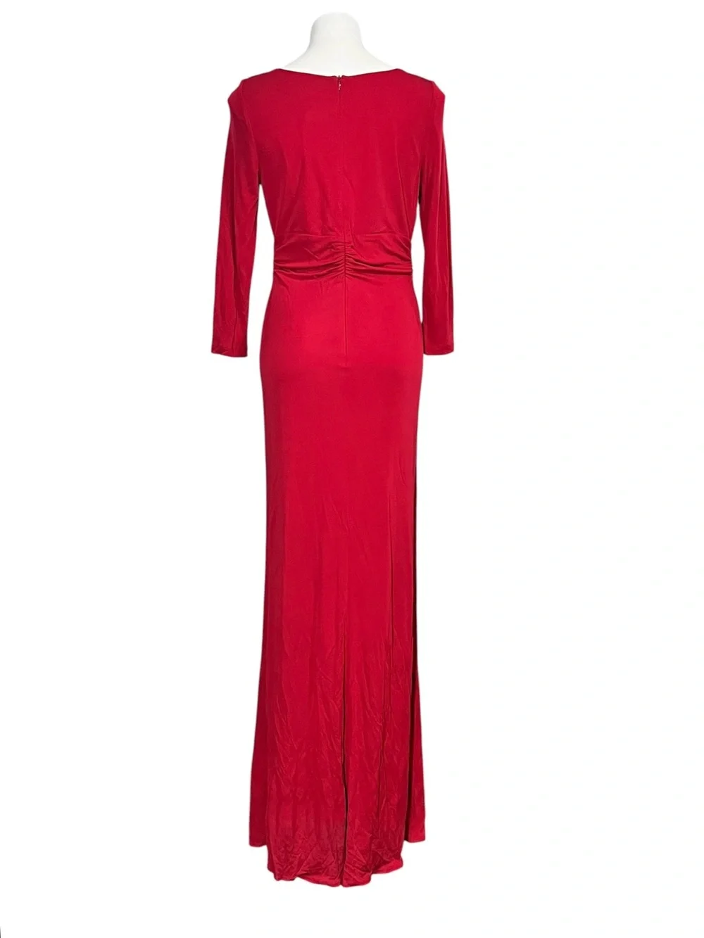 David Meister Maxi Gown Sz 10 Red Long Sleeve V-Neck ruched sexy formal occasion